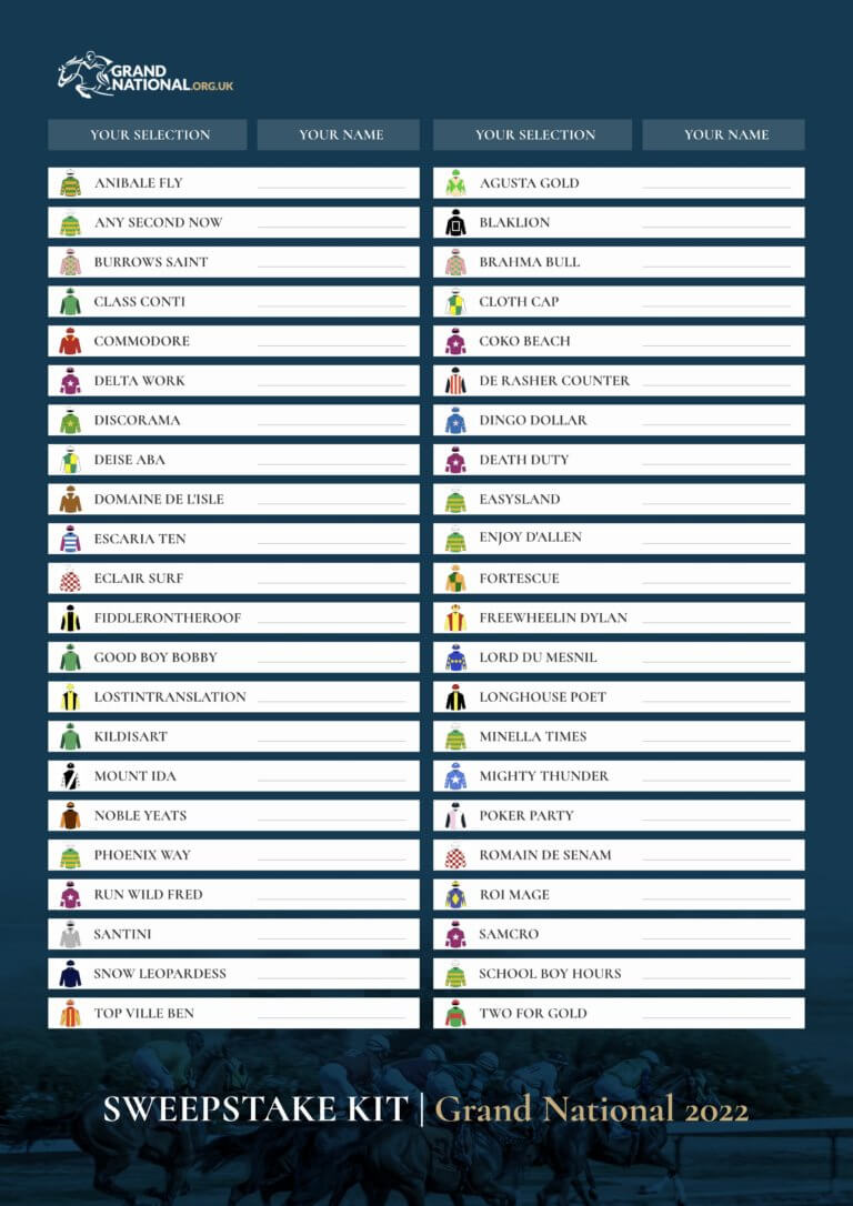 Grand National 2025 Sweepstake Kit Free PDF to print